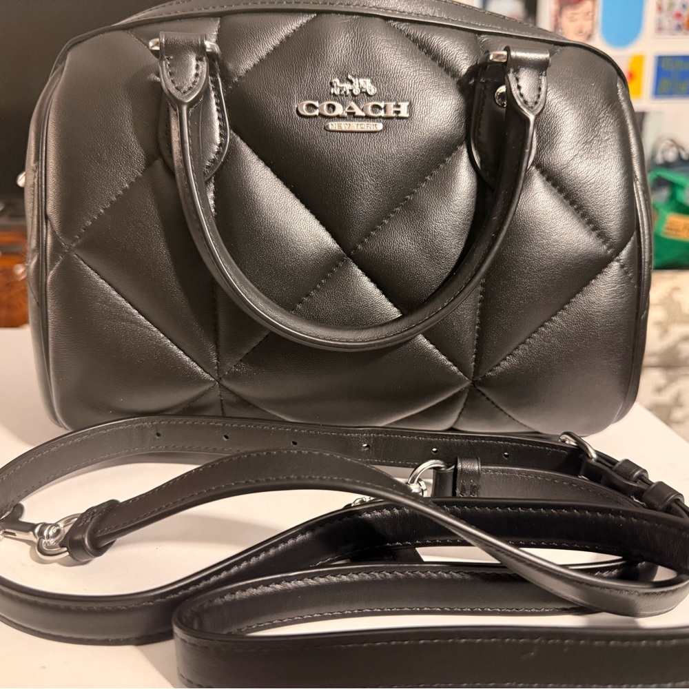 Coach Rowan Black Leather Satchel Crossbody Bag With Puffy Diamond Quilting